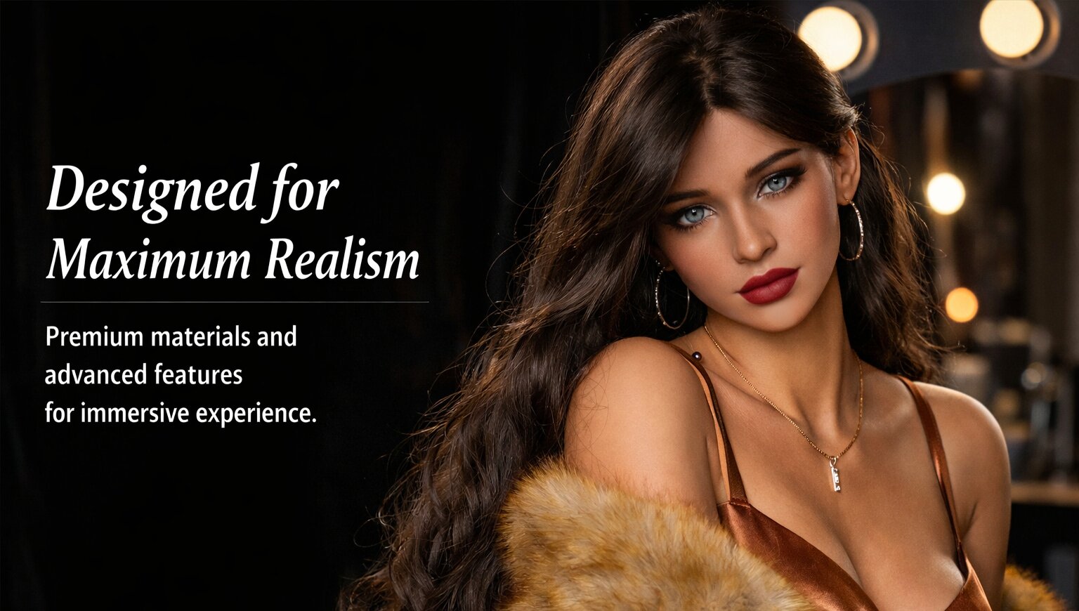 Premium experience sex doll with realistic facial details and luxury outfit, designed for immersive realism